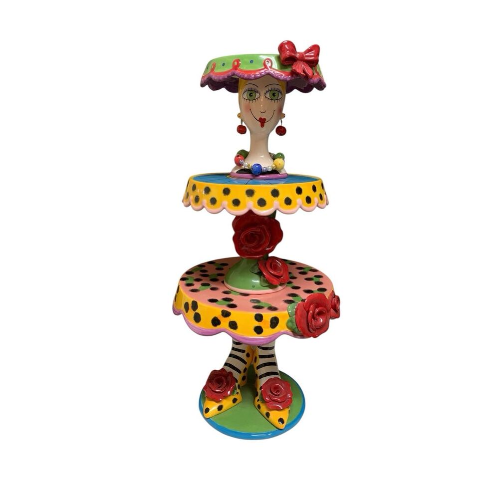 Babs Sugar High Social Collection Glamour Lady 3 Tier Cake Stand Display Ceramic